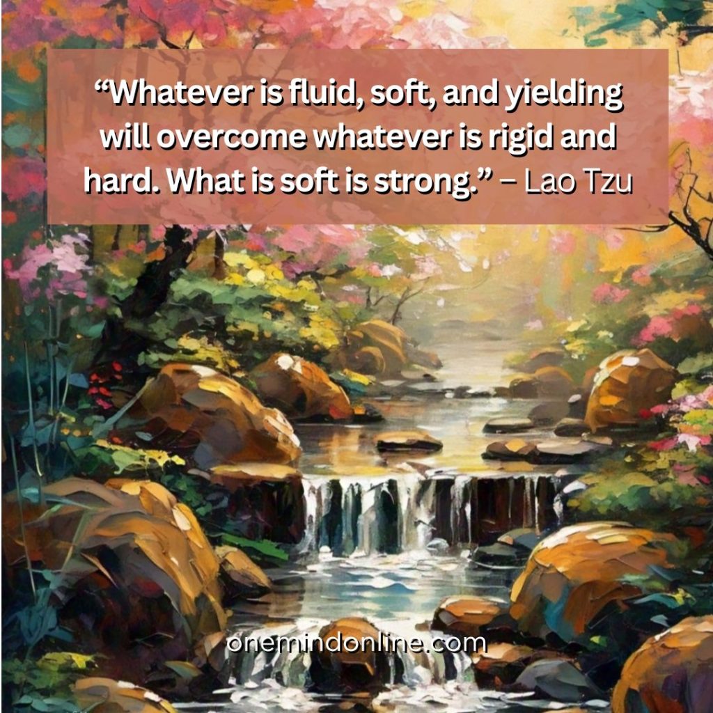 This is a quote by Lao Tzu for meditation: “Whatever is fluid, soft, and yielding will overcome whatever is rigid and hard. What is soft is strong.” – Lao Tzu