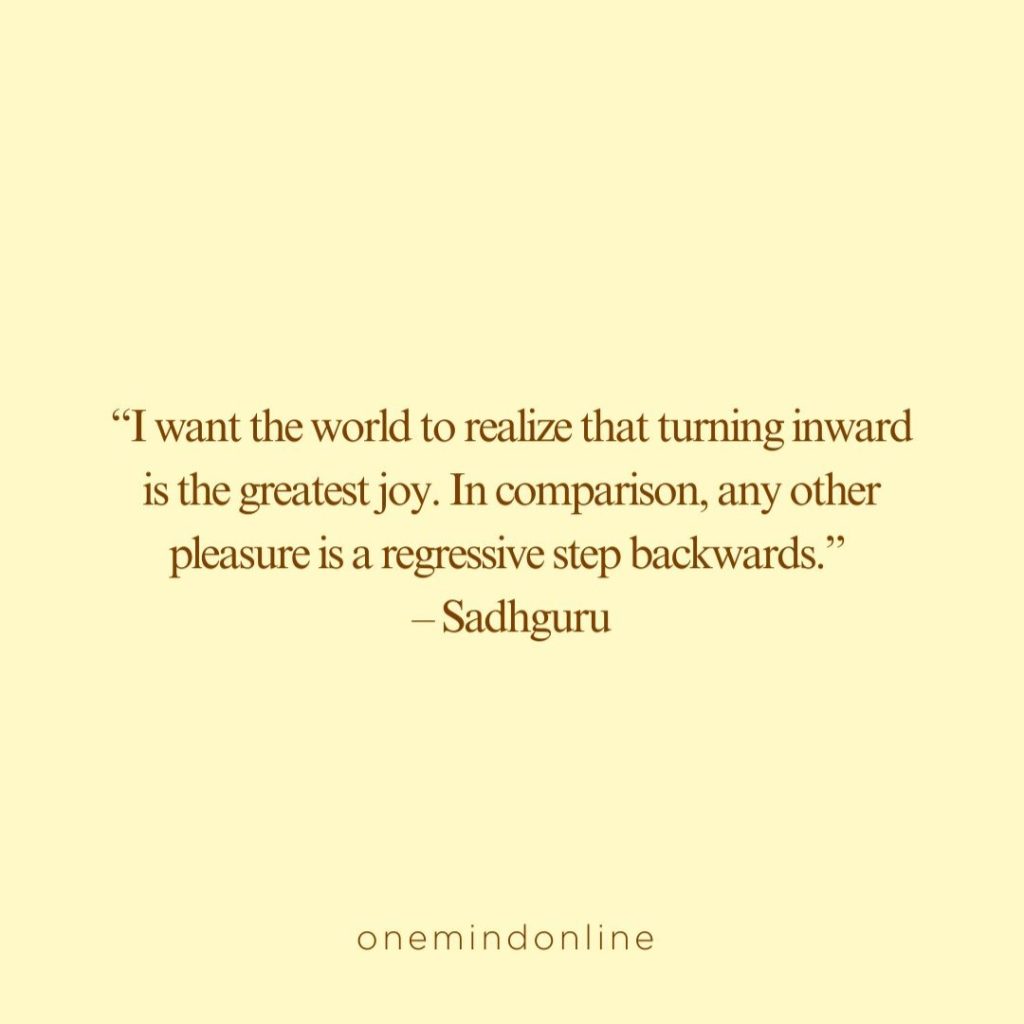 This is a quote by Sadhguru for meditation: “I want the world to realize that turning inward is the greatest joy. In comparison, any other pleasure is a regressive step backwards.” – Sadhguru