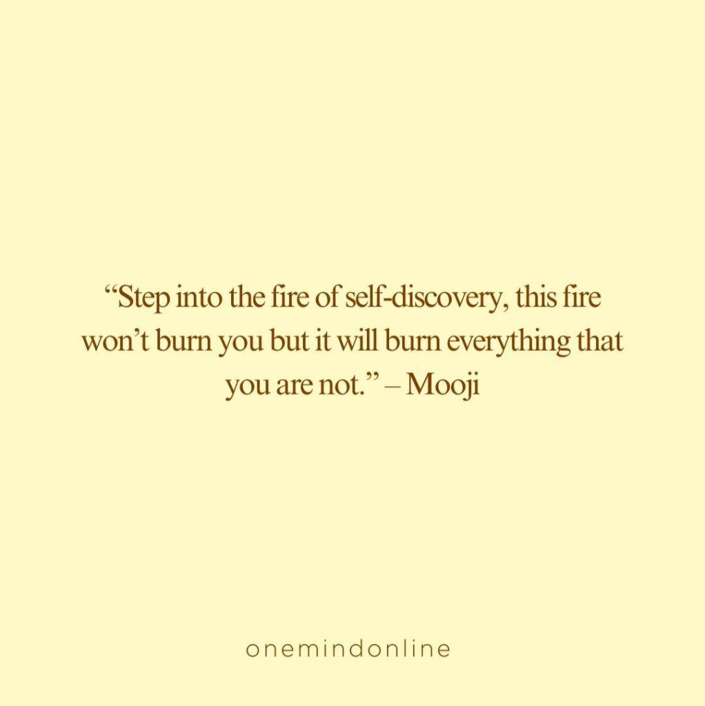 This a quote by Mooji for meditation: “Step into the fire of self-discovery, this fire won’t burn you but it will burn everything that you are not.” – Mooji
